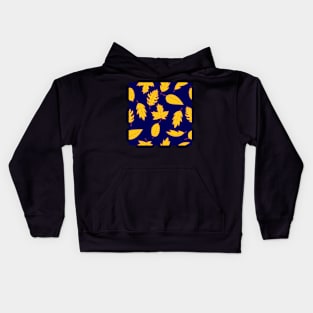 Leaves Pattern - Mustard and Red on Navy Kids Hoodie